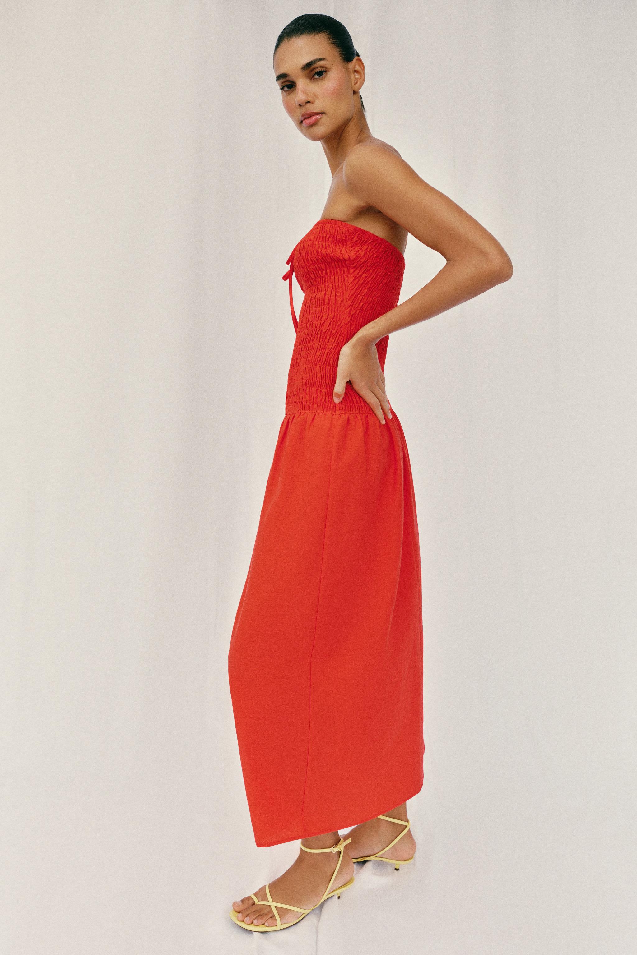 SMOCKED MIDI DRESS